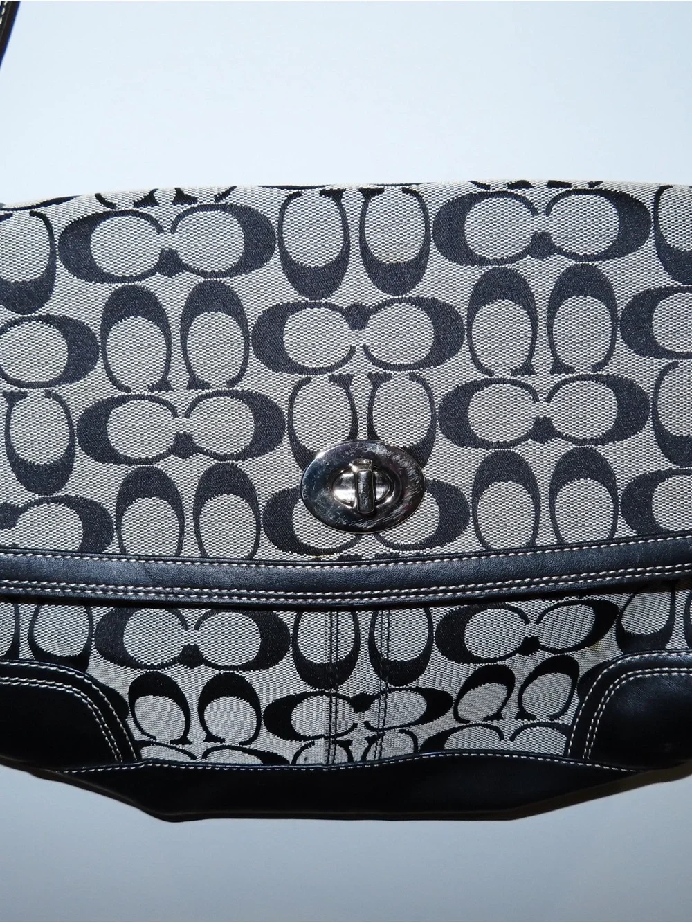Coach Signature Canvas Fold-Over Shoulder Bag in Black and Gray